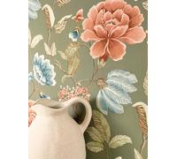 Newroom Papel Pintado Verde No Tejido Flores Rosas - Romántico Floral Efecto 3D para Salón Dormitorio