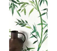 NEWROOM Papel pintado Verde Selva Tejido no Tejido - Moderno Blanco Bambú Hojas Tropical