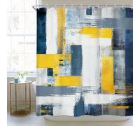 Newsely - Cortina de ducha abstracta 60x72 pulgadas, cortina de baño moderna geométrica minimalista azul marino amarillo, simple y contemporánea, juego de cortina para hombres y niños, impermeable