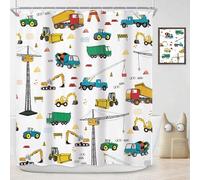Newsely Cortina de ducha para niños, diseño de camión de construcción, 152.4 cm de ancho x 182.9 cm de alto, con dibujos animados, excavadora, tractor, maquinaria, vehículo, cortina de ducha, juego de