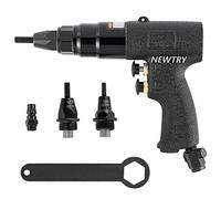 NEWTRY Kit de configuración de tuerca de remache neumático Pistola de remache de tuerca de tracción de aire Herramienta de remachado Remachadora 1/4 (Pistola 6065 con cabezal M4, M5, M6)