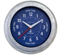 Nextime Wall Clock 22 cm-Time/Tide-Galvanized Silver/Blue-Metal Tide