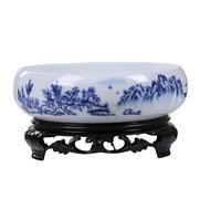 Ngbbby Macetero de Loto con Base de cerámica Azul y Blanco, macetero Redondo Decorativo, contenedor hidropónico para jardín, balcón, Oficina