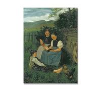 NHLDZYH Arte en Lienzo Estilo Hans Thoma, (The End of the Day), Realismo Romántico y Simbólico Alemán, Adorno Rústico para Hogar. 60x84cm. Solo Lienzo