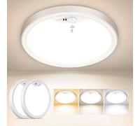NIBSHOOM plafon led techo 3000K/4000K/6500K,2PCS luz led con sensor de movimiento 18W/1800LM/IP44 Impermeable lampara techo para Pasillo Escalera Balcón Garaje Baño Ø22cm
