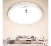NIBSHOOM plafon led techo 3000K/4000K/6500K,2PCS luz led con sensor de movimiento 18W/1800LM/IP44 Impermeable lampara techo para Pasillo Escalera Balcón Garaje Baño Ø22cm