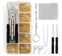 NICECONE Kit de reparación de lentes dorado, 150 piezas, juego de herramientas de reparación de gafas con tornillos (dorado), almohadillas para la nariz, destornilladores, pinzas, ganchos para las