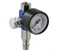 Niceminiwall Regulador de presión neumático G1/4 con manómetro 0-180 PSI para máquina de pintura en aerosol, accesorios de herramientas de aire en plata, azul y negro (B)
