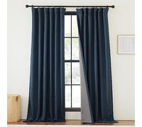 NICETOWN Cortinas 100% Opacas para Dormitorio, 243.8 cm de Largo, Plisadas, térmicas, Mezcla de Lino sintético, Bloqueo de luz, cancelación de Ruido, Cortinas de Ventana para Dormitorio, Azul Marino