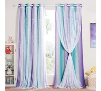 NICETOWN Cortinas Opacas Dormitorio Juvenil Cortinas Aislantes Termicas Cortinas Dobles con Estrellas Huecas y Gasa de Red para Habitacion Infantil, 2 Piezas, 132x240 cm, Azul-Lila
