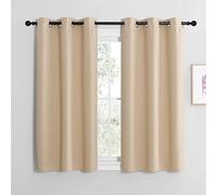 NICETOWN Cortinas Salon 2 Piezas Cortinas Cortas Termicas Opacas para Ventanas de Dormitorio Oficina Cortinas Blackout de Color Liso con Ollaos 107x120cm Beige Oscuro