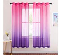 NICETOWN Cortinas Translucidas con Aspecto de Lino Cortinas Salon Modernas 2 Piezas Cortinas Dormitorio Visillos Cortas para Ventanas, 140x175cm(AnchoxAlto), Rosa-Morado