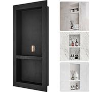 Nicho para ducha, listo para revestir con azulejos, de 40,64 x 81,28 cm, con estante doble, esquinas cuadradas, para empotrar en la pared. Protección sellada. Nicho moderno para almacenar jabón en la