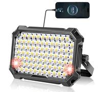 NICKLUC Luz de trabajo LED recargable de 12000 mAh, luces de camping al aire libre, luz de inundación de 10000 lm como banco de energía, luces de emergencia de flash rojo IP65 impermeable, soporte
