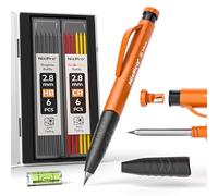 Nicpro 1 Piezas Lápices de Carpintero con Sacapuntas y Agarre los Dedos, Lápices Mecánico Con 12 Recambios (Rojo, Negro, Amarillo) Marcador De Agujeros Profundos Para Construcción, Dibujo, Carpintero