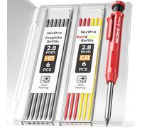 Nicpro 1 Piezas Lápices de Carpintero con Sacapuntas y Estuche, Lápices Mecánicos de Carpintero con 12 Recambios, Portaminas de Carpintería Resistentes para Arquitecto