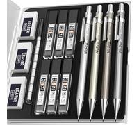 Nicpro 4 piezas Lápices Mecánicos Metal de 0.7 mm, Portaminas para Escritura de Artistas, Bocetos, Dibujos, Viene con Repuesto de Plomo, Gomas, Funda