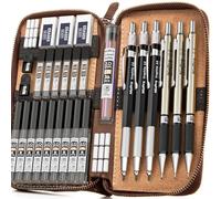 Nicpro 6 Piezas Lápices Mecánicos arte en Estuche Cuero, 0,5mm 0,7mm 0,9mm y 3 piezas 2 mm Portaminas con Recarga minas de Lápiz 16 Tubos (Negro 6B 4B 2B HB 2H 4H y Colores Minas)