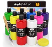 Nicpro Juego De Pintura Acrílica 8 Colores × 500 ML, Pinturas Acrilicas Con Alta Saturación, Pintura Acrílica para Pintar Sobre Lienzo, Tela, Cuero, Piedra, Cerámica, Apta para Artistas, Adultos