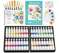 Nicpro Kit Pintura Acuarelas 36 Colores, Tubos De Acuarela de 12 ml con 10 Pinceles, 25 Hojas De Libro De Papel de Acuarela, Paleta, Juego de Acuarelas para Artistas Principiantes