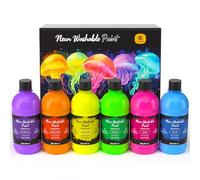 Nicpro Pintura Fluorescente Lavable 6 Colores X 500 ml, Pintura Acrílica Que Brilla En La Oscuridad, No Tóxica, Acrílico Fluorescente para Bricolaje, Ropa de Fiesta, Halloween, Decoración Navideña