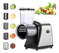 Nictemaw Cortador de verduras eléctrico de acero inoxidable, 250 W, rallador de verduras, rallador múltiple con 5 cuchillas y gran ranura de llenado para frutas, verduras, queso y uso diario