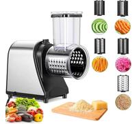 Nictemaw Cortador de verduras eléctrico, multifuncional, 5 en 1, 250 W, acero inoxidable, gran calibre, rallador de queso con 5 cuchillas para diferentes verduras