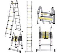Nictemaw Escalera telescópica de Aluminio de 5 m, Capacidad de Carga de 150 kg, Escalera Plegable 2 en 1, Escalera multifunción de Aluminio, para Interiores y Exteriores