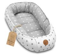Nido suave y mullido para Bebé - calentito portátil y acogedor para Recién Nacido - arropador cómodo en Cuna Moisés Cochecito Habitación Viaje 90x50 cm Asterisco Gris-Blanco