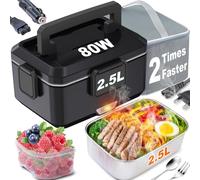 Nifogo Fiambrera eléctrica para adultos, 2,5 L, 80 W, calentador portátil de alimentos 3 en 1, 110 V/12 V/24 V, recipiente extraíble de acero inoxidable y bolsa grande (2,5 l, negro)