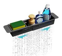 NiHome Organizador de cocina extensible sobre el fregadero, pequeño estante telescópico de almacenamiento de cepillos para esponja, almohadillas antideslizantes, organizador de fregadero expandible