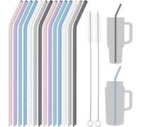 NiHome Pajitas dobladas personalizables de silicona suave de 14 pulgadas, 7 unidades con 2 cepillos de limpieza, longitud flexible y ajustable para botellas grandes, vasos Stanley, colores vibrantes,