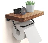 NiHome Portarrollos de papel higiénico con estante para baño, rústico, soporte para rollo de papel higiénico, montaje en pared, inoxidable, ajustable, fácil de rasgar, nogal