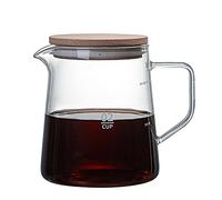 Nikou Jarra de café de vidrio de borosilicato, jarra de cristal con tapa de madera, 500 ml, servidor de café de cristal, jarra de café, set de tetera para zumos, té, café, agua (transparente)
