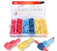 Nilight 480 piezas/80 pares de conectores de cable T-Tap autopelables de empalme rápido, terminales de cable eléctrico aislados, macho de desconexión rápida, kit surtido con estuche de almacenamiento,