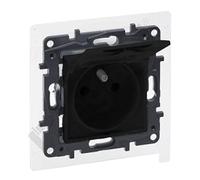 Niloe Step - Enchufe con tapa y seguridad infantil (2P + E, sistema francés), color negro