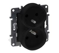 Niloe Step - Enchufe doble con seguridad infantil (2P + E, sistema francés, montaje empotrado), color negro