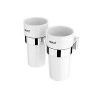 Nimco Keira - Vasos para cepillo y pasta de dientes con soporte, cerámica blanca/cromo KE 22058DKN-26
