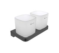 Nimco Maya - Bote de cepillo de dientes y pasta dentífrica con soporte, vidrio esmerilado/negro MAC 29058D-C-90