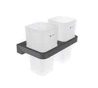 Nimco Maya - Bote de cepillo de dientes y pasta dentífrica con soporte, vidrio esmerilado/negro MAC 29058D-H-90