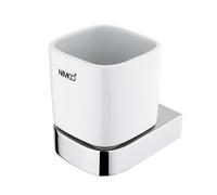 Nimco Nikau - Vaso para cepillos de dientes con soporte, cerámica blanca/cromo NK 30058K-26