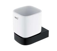 Nimco Nikau - Vaso para cepillos de dientes con soporte, cerámica blanca/negro mate NKC 30058K-90