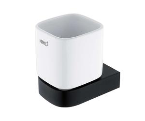 Nimco Nikau - Vaso para cepillos de dientes con soporte, cerámica blanca/negro mate NKC 30058K-90