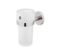 Nimco Unix - Bote de cepillo de dientes y pasta dentífrica con soporte, vidrio esmerilado/acero inoxidable tallado UNM 13058W-10
