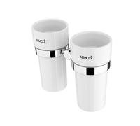 Nimco Unix - Vasos para cepillo y pasta de dientes con soporte, cerámica blanca/cromo UN 13058DKN-26