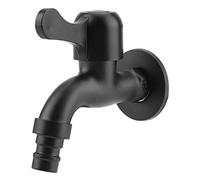 Nimoa Grifo de Pared Retro, 304 Acero Inoxidable Negro Monomando Apertura Rápida y Frío Aleación Zinc, con Caño 4 Puntos Agua Jardín Montaje en para Baño (Lavadora)