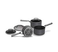 Ninja Foodi ZEROSTICK juego de 3 cazos con tapa de vidrio, duraderos, antiadherentes, de aluminio anodizado duro, compatibles con inducción, aptos para lavavajillas y horno, en gris, C33000EU