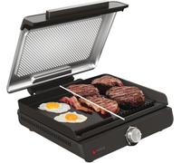 Ninja Sizzle - Barbacoa de humo eléctrica de placa plana de bajo humo, 1460 W, placa superior antiadherente y plana, tapa extraíble para lavavajillas, fijación de grasa y conducción