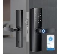 NINMORTH for Tuya - Huella digital para cerradura de puerta con teclado de doble verificación y pantalla táctil, acceso a tarjeta IC para seguridad del hogar, color negro