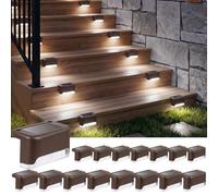 Ninonly Luces Solares Escaleras para Exterior, Pack de 16 Marrón Luz Solar Blanco Frío, Impermeables LED Iluminación para Peldaños Valla Terraza Patio Camino Decoración